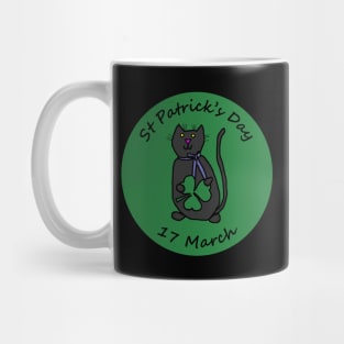 Cat with Ribbon and Shamrock St Patricks Day Mug